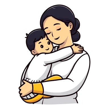 Mother and child hugging with love sticker
