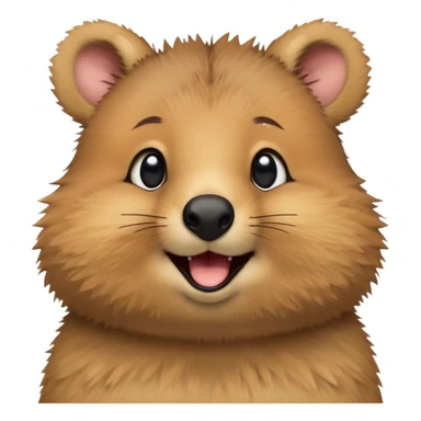cinematic-realistic quokka-emoji,-small-round-frame, head tilted in an endearing manner, comical smile, round cheeks, giant-fluffy-cheeks-large-smile-fluffy-brown-fur-radiating-a-warm-softness,-big-round-eyes-filled-with-joy, realistic round  fluffy zoomed in, large black eyes one paw raised in the air sticker