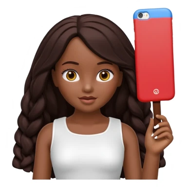 Boneca digital em estilo 3D realista e fofo, semelhante a uma boneca colecionável. Mulher jovem com pele negra, olhos castanhos escuros, cabelo liso cor chocolate, longo e bem alinhado.  sticker