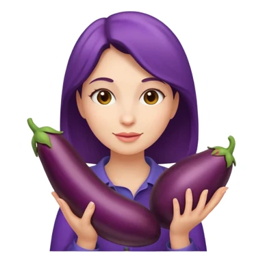 Woman holding eggplant sticker