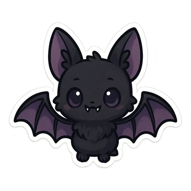 gothic chibi sticker, black and purple bat, fun and spooky, chibi style sticker