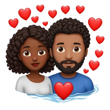 pareja de Mujer morena rizada cabello largo castaño ojos oscuros y hombre blanco cabello negro corto (no es rizado) con barba  y ojos marron al rededor de la pareja corazones sticker
