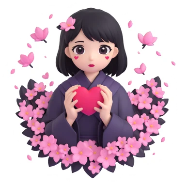 goth sakura heart, black heart with sakura petals falling, dramatic and soft sticker