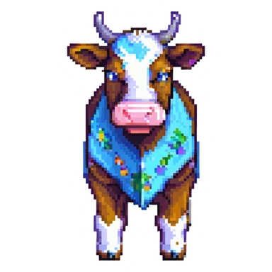 simple blocky Minecraft cow emoji with 2 or 3 large colorful square pixels, chunky and playful sticker