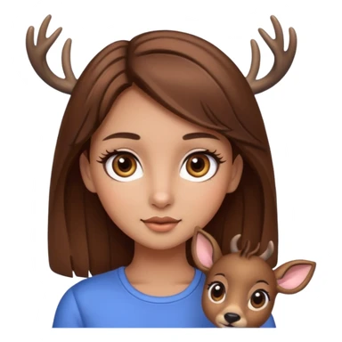 Make a cute girl deer with brown hair and big brown eyes give her lashes and her skin medium sticker