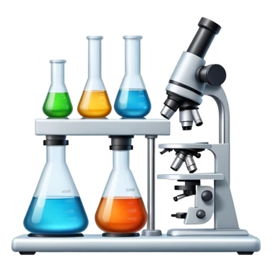 laboratory equipment set with beakers, test tubes, and microscope sticker