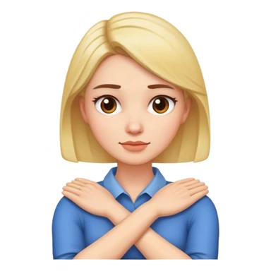 woman with arms crossed holding neck sticker