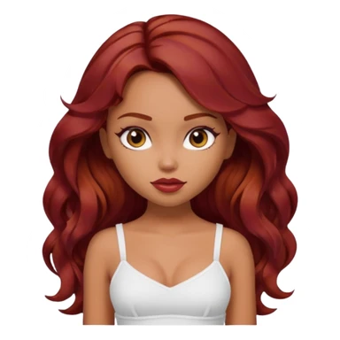 a pretty bratz tan girl with wavy dark red hair wearing a white cami top. Skintone is tan sticker