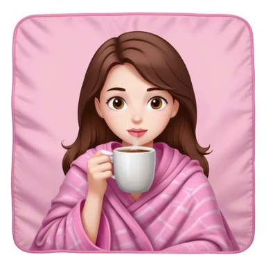 white brown hair pretty girl in a pink blanket sipping coffee sticker