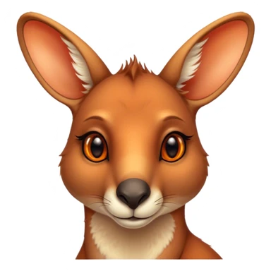 Cinematic Noble Kangaroo Portrait Emoji, Poised and regal, with a powerful, muscular build and a sleek, well-groomed fur of warm red-orange hues, deep-set soulful amber eyes and a strong tail, Simplified yet sharp and sophisticated features, highly detailed, glowing with a warm, dignified glow, high shine, intelligent and athletic, stylized with an air of outback majesty, focused and attentive, soft glowing outline, capturing the essence of a watchful and confident marsupial, so majestic it feels as though it could bound out of the screen with effortless authority! sticker