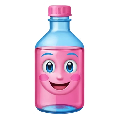 Smiling winking oil bottle pink blue top  sticker