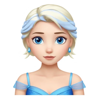 Кинематографический реалистичный портрет Эльзы с реалистичной текстурой кожи, мягким естественным освещением и изящно детализированными платиново-русыми волосами Её  выразительные голубые глаза излучают уверенность, спокойное выражение. Портрет отличается мягким чарующим сиянием с прохладной sticker