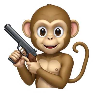 Monkey smiling while holding a fake gun straight in front of him sticker