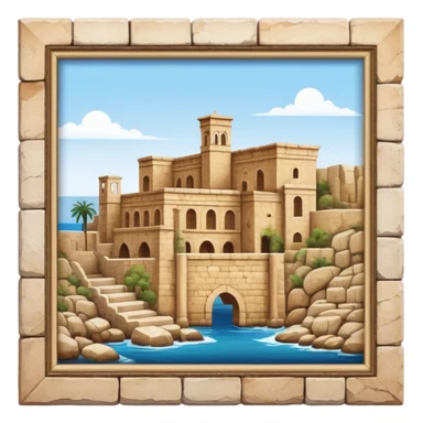 Cinematic Realistic Byblos Old City Landmark Emoji, depicted with ancient, weathered stone structures rendered with lifelike detail and nostalgic, warm lighting. sticker