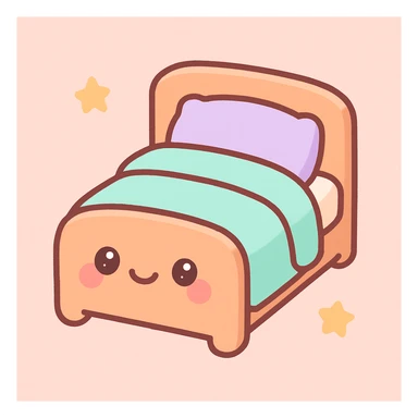 a bed, cozy and plush, kawaii style sticker
