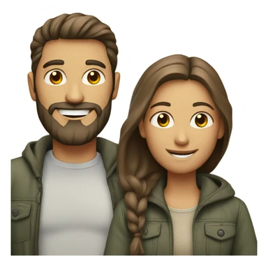 smiling couple outdoors casual style man has beard sticker