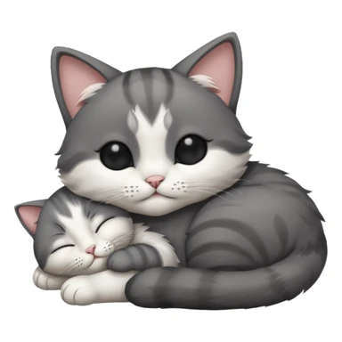 dark grey and white small cat with its eyes closed lying down leaning on its elbow with its paw curled under its head holding it up sticker