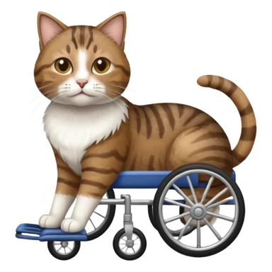 disabled brown tabby and white cat using cat wheelchair sticker