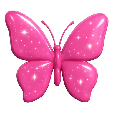 glossy 3D pink butterfly with sparkles, transparent background sticker