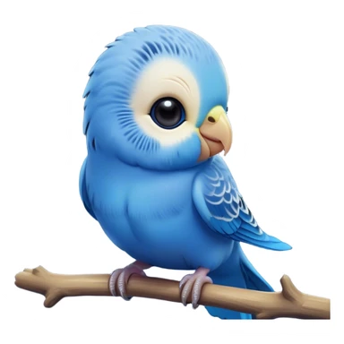 Cinematic Cute Blue Budgie Portrait Emoji, Head tilted playfully and inquisitively, featuring a brilliant blue feathered fur with a natural sheen, round, sparkling dark eyes filled with curiosity, Simplified yet irresistibly adorable features, highly detailed, glowing with a warm, friendly glow, high shine, affectionate and lively, stylized with a touch of whimsy, bright and endearing, soft glowing outline, capturing the essence of a mischievous yet loving budgie, so playful it feels like it could chirp out of the screen and into your arms! sticker