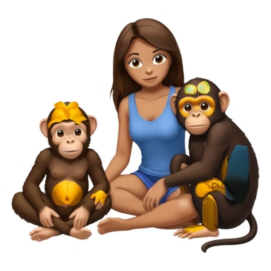 un chiomapnze salvaje sentado en el suelo al lado de una mujer sticker