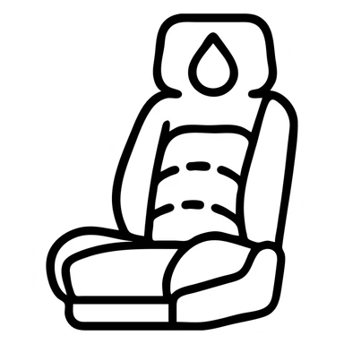outlined icon of a luxury matte black car seat with droplet or shield on the headrest, clean lines, elegant stitching, modern and simple sticker
