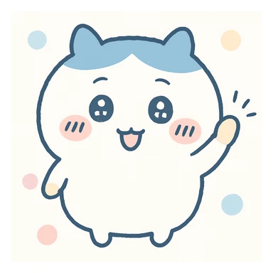 Chiikawa character, waving, sparkly eyes, soft and fluffy appearance sticker