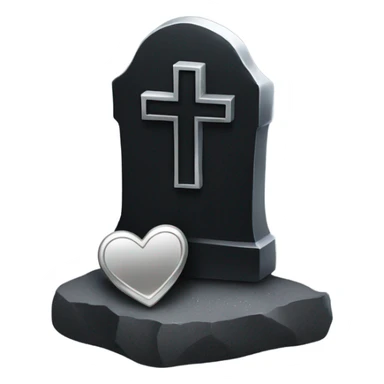 a black tombstone in silver RIP and a silver heart sticker