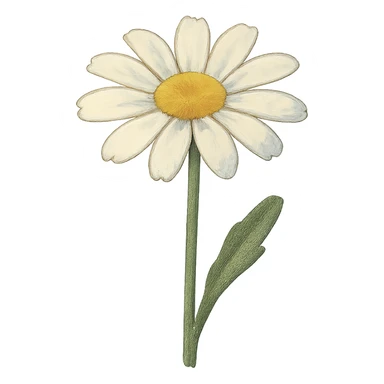 a single white daisy flower, Japanese hand-drawn soft pastel, full object, transparent background sticker