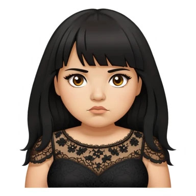 Latina girl with bangs black long layered hair plus size black lace dress disappointed  sticker
