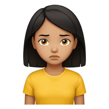brown pretty bratz girl with black hair, wearing a yellow tshirt. looking sad sticker