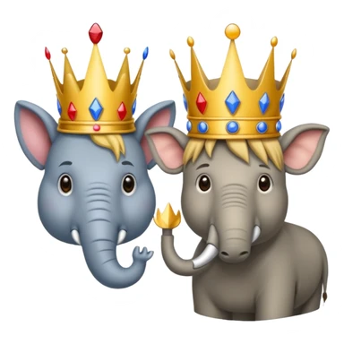 Democratic Party elephant facing Republican Party donkey with face of Donald Trump wearing a crown in between them sticker