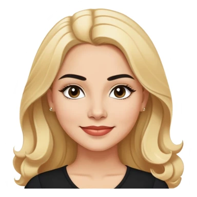 Professional portrait of Linette Torres, Puerto Rican actress with light skin, charismatic expression, bright eyes, beautifully shaped eyebrows, charming smile, long blonde hair, wearing an elegant black top sticker