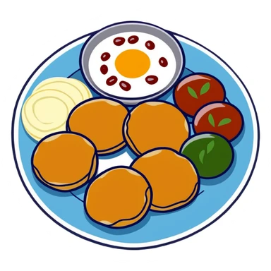 Aloo Tikki Chaat plate with potato patties topped with yogurt and chutneys sticker