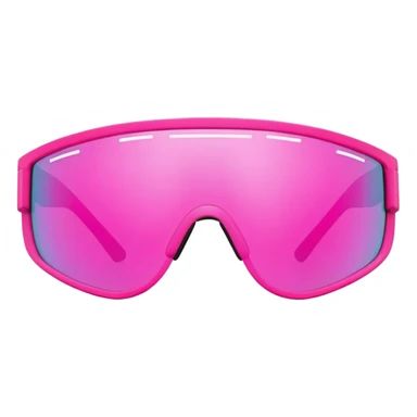sporty neon pink shield visor sunglasses with thick frame and integrated strap, extremely robust design, substantial build, one-piece mirrored lens sticker