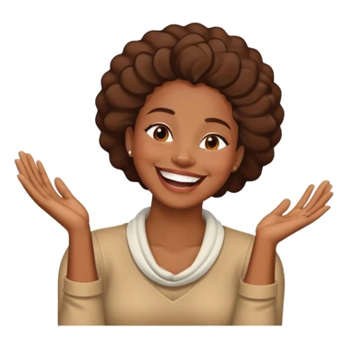 a black woman with her hands crossed in front of her neck laughing sticker
