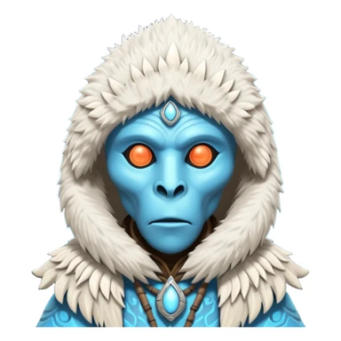 ancient arctic alien shaman portrait, head and shoulders only, Inuit-inspired fur hood, carved bone ornaments, glowing cosmic eyes, icy alien skin, spiritual sci-fi vibe, 3D cartoon, mobile game icon style, clean background, no text, no watermark


 sticker