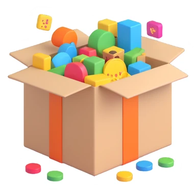 3D playful box with rounded edges, subtle Etch A Sketch references, stream of assorted stickers coming out, suggesting AI-powered creativity sticker