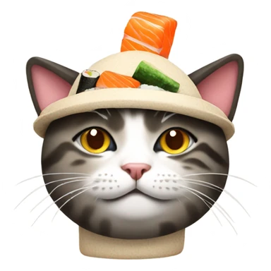 cat wearing a hat made out of sushi sticker