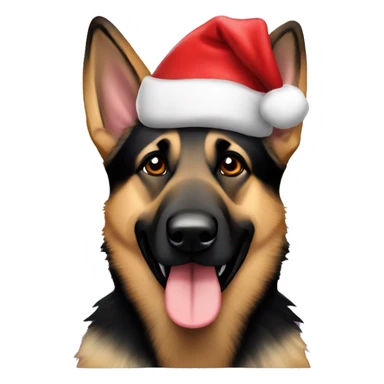 Ammo German shepherd dog wearing Santa hat sticker