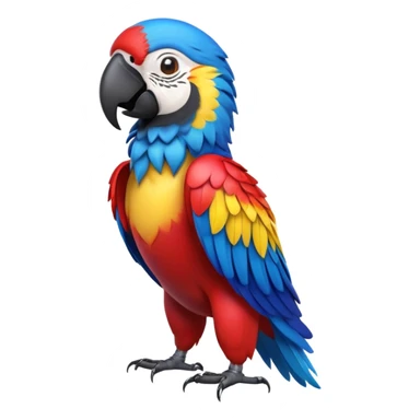cinematic-macaw-realistic-full-body-standing-emoji,-vibrant-feathers-glowing-with-rich-reds,-blues,-and-yellows,-head-tilted-dramatically,-curved-black-beak-gleaming,-piercing-dark-eyes-exuding-confidence,-simplified-yet-realistic-focused sticker