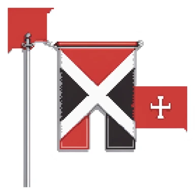 Flag of Amsterdam with three white X symbols on a red and black banner sticker
