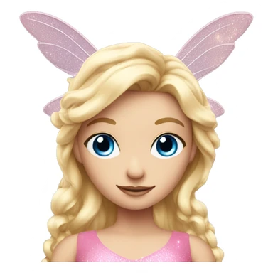Create a blonde haired fairy with blue eyes and a pink dress with sparkly wings sticker