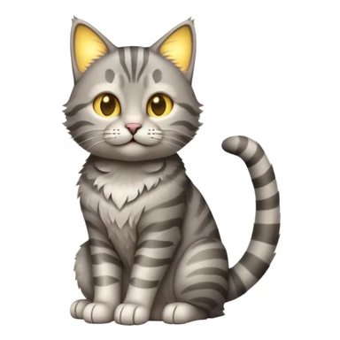 cinematic-[grey tabby cat]-realistic-full-body-sitting-emoji,-tail-curled-playfully-around-its-paws,-head-tilted-dramatically,-scruffy-[grey]-fur,-simplified-yet-realistic-focused-features,-highly-detailed,-glowing-with-an-almost-sarcastic-glow sticker