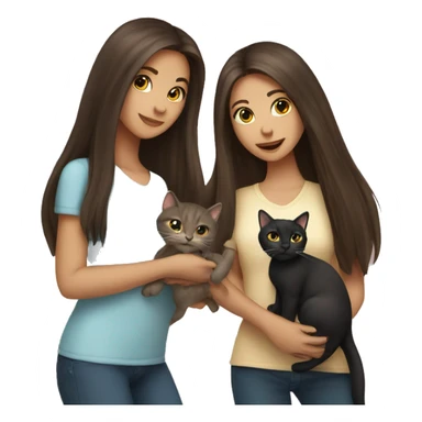 Two long hair brunette girls and two cats in their hands sticker