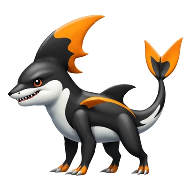 4-legged, digitigrade, clawed, furry finned sharp, cool, badass, edgy Sharpedo-Orca-Houndoom-fusion-hybrid-creature, full body sticker