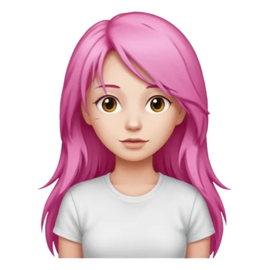 a woman with long layered pink hair, wearing white t-shirt sticker