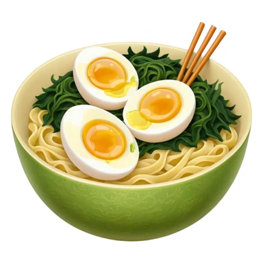 Bowl of noodles with boiled egg and seaweed sticker