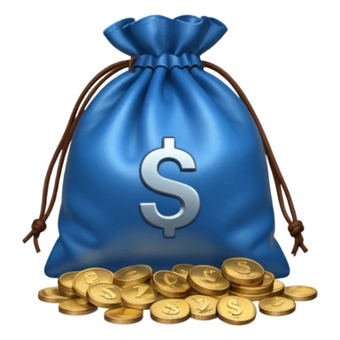 blue coins outside a brown money bag  sticker