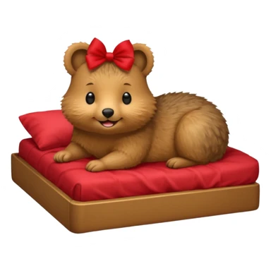 Quokka in a bed with a bow sticker